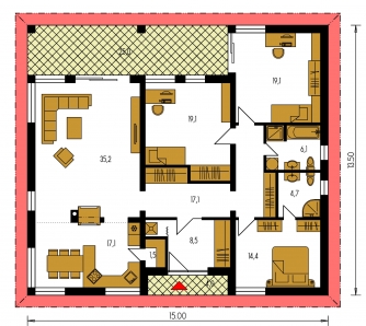 Image miroir | Plan de sol du rez-de-chaussée - BUNGALOW 141